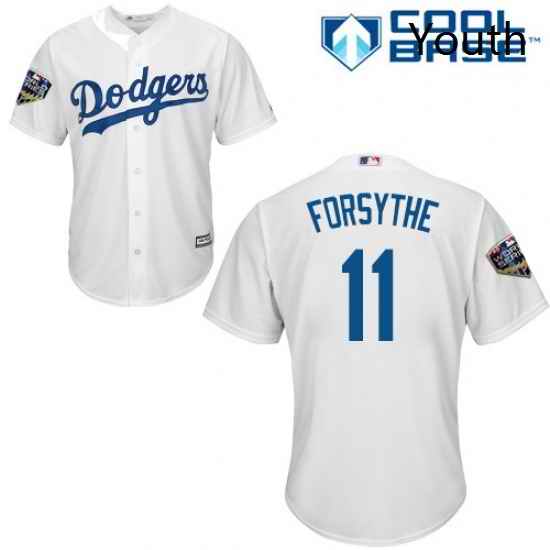 Youth Majestic Los Angeles Dodgers 11 Logan Forsythe Authentic White Home Cool Base 2018 World Series MLB Jersey